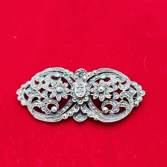 New in box Vintage Marcasite Sterling Silver 925 Brooch Pin - Picture 1 of 2